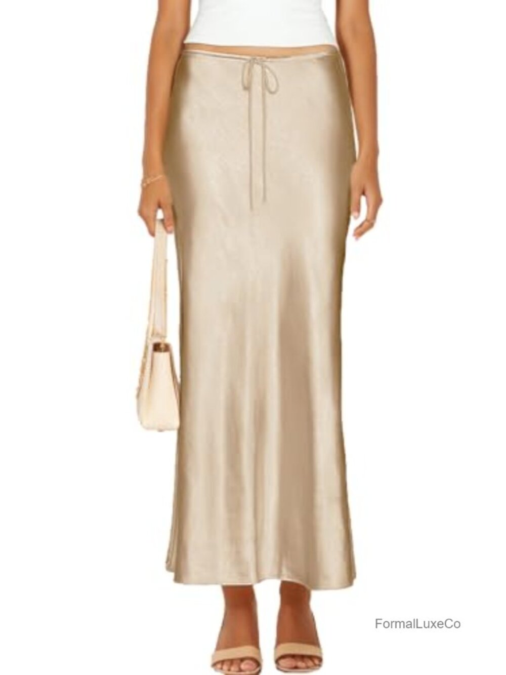 Satin Silk Maxi Skirt Drawstring A-Line Long Flowy